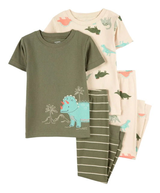 Short-Sleeve 4-Piece Cotton Pajamas