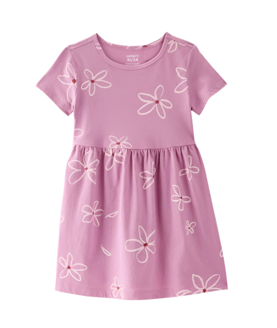 Flower Print Short-Sleeve Knit Dress