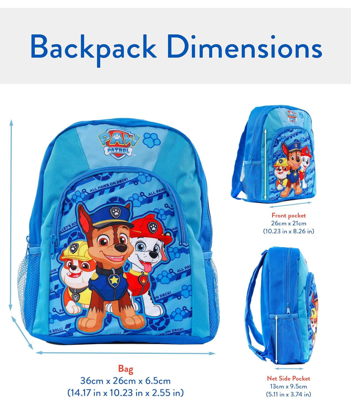 Paw Patrol Backpack (Chase, Rubble, Marshall)