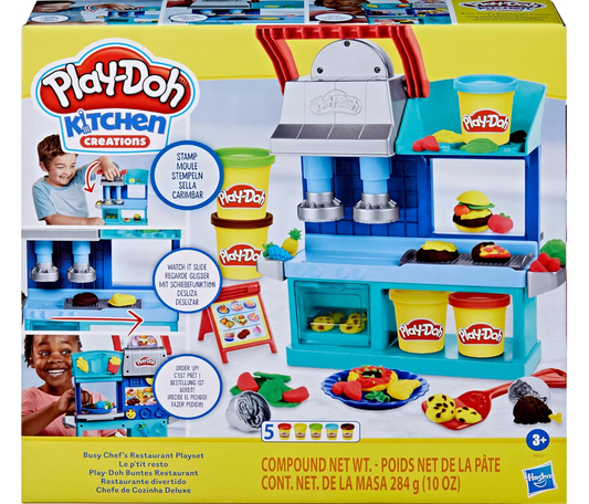 Play-Doh Kitchen Creations Busy Chef's Restaurant Playset, 2-Sided Play Kitchen Set