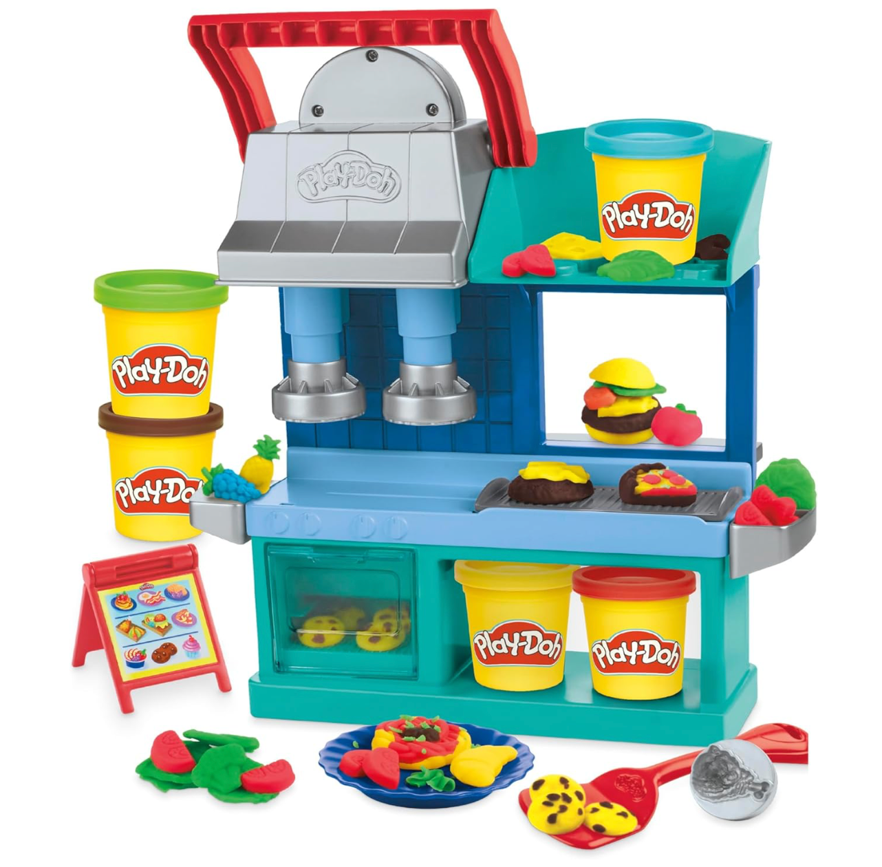 Play-Doh Kitchen Creations Busy Chef's Restaurant Playset, 2-Sided Play Kitchen Set
