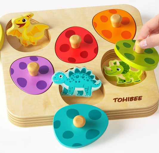 Wooden Puzzles for Toddlers 1-3, Dinosaur Matching Egg Puzzle.
