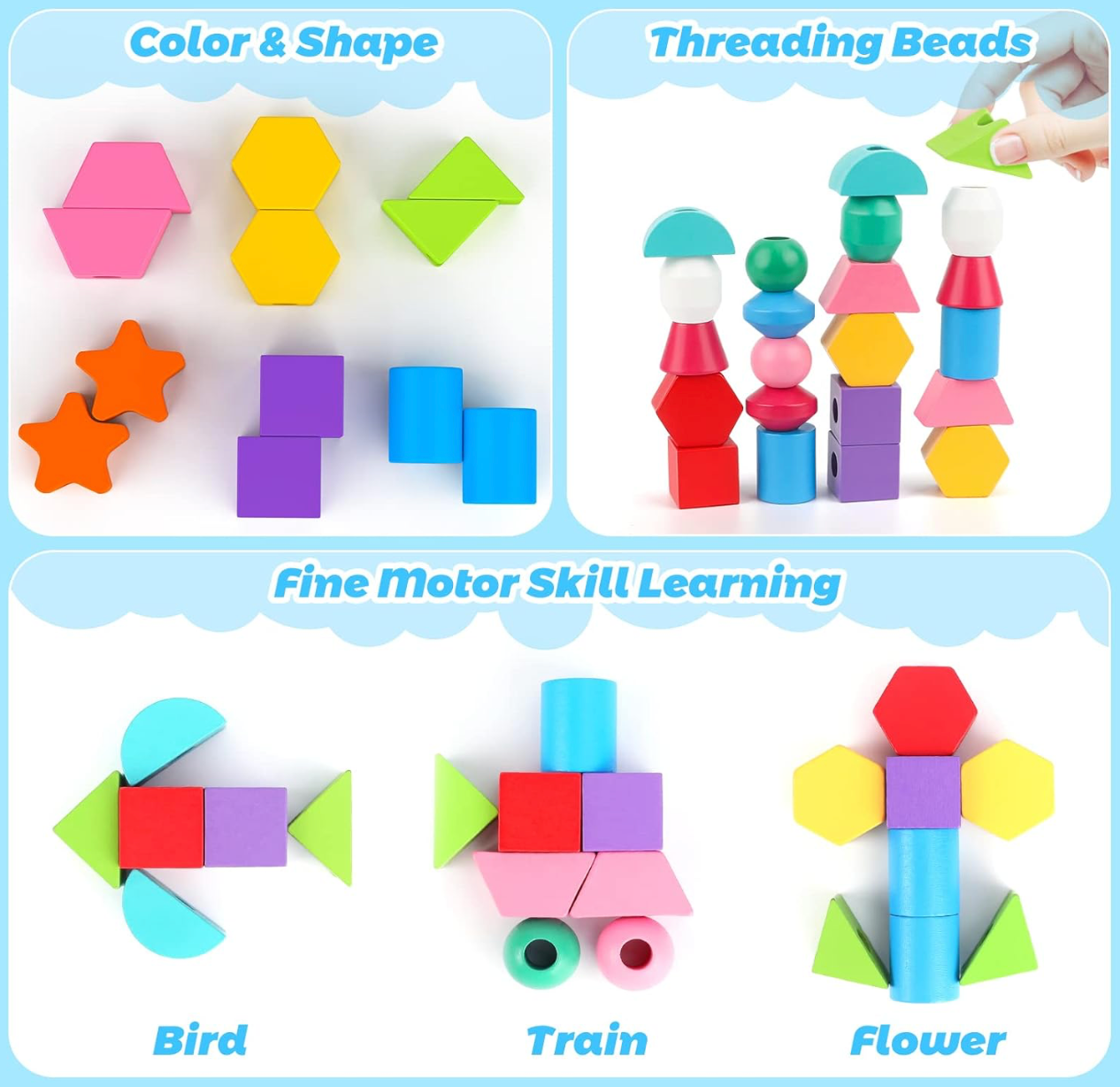 Montessori Wooden Beads Sequencing Toy Set