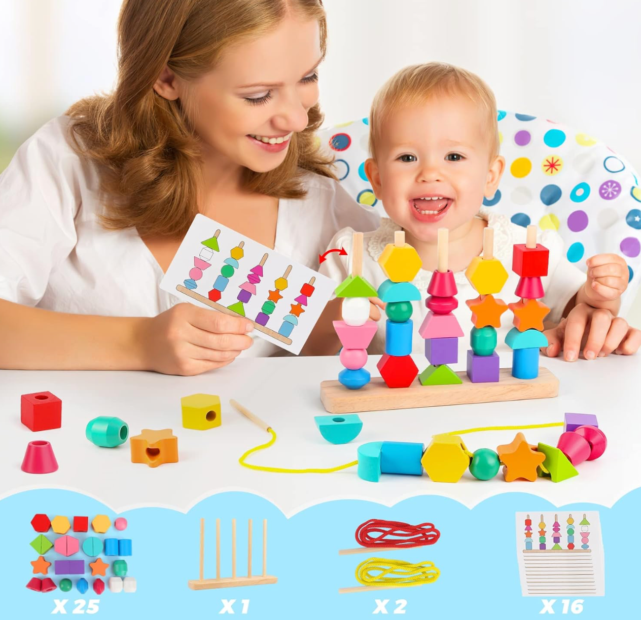 Montessori Wooden Beads Sequencing Toy Set