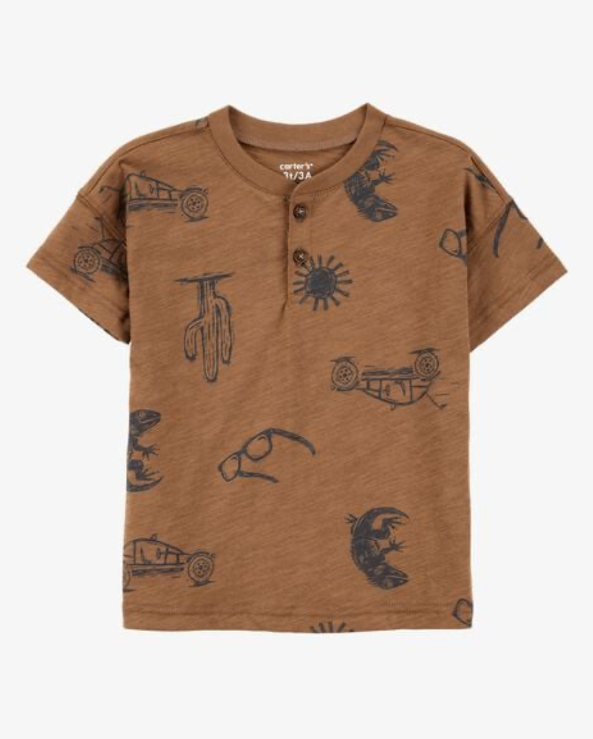2-Piece Desert Print Henley Tee & Short