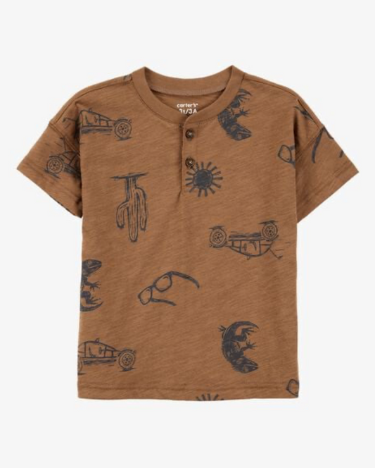 2-Piece Desert Print Henley Tee & Short