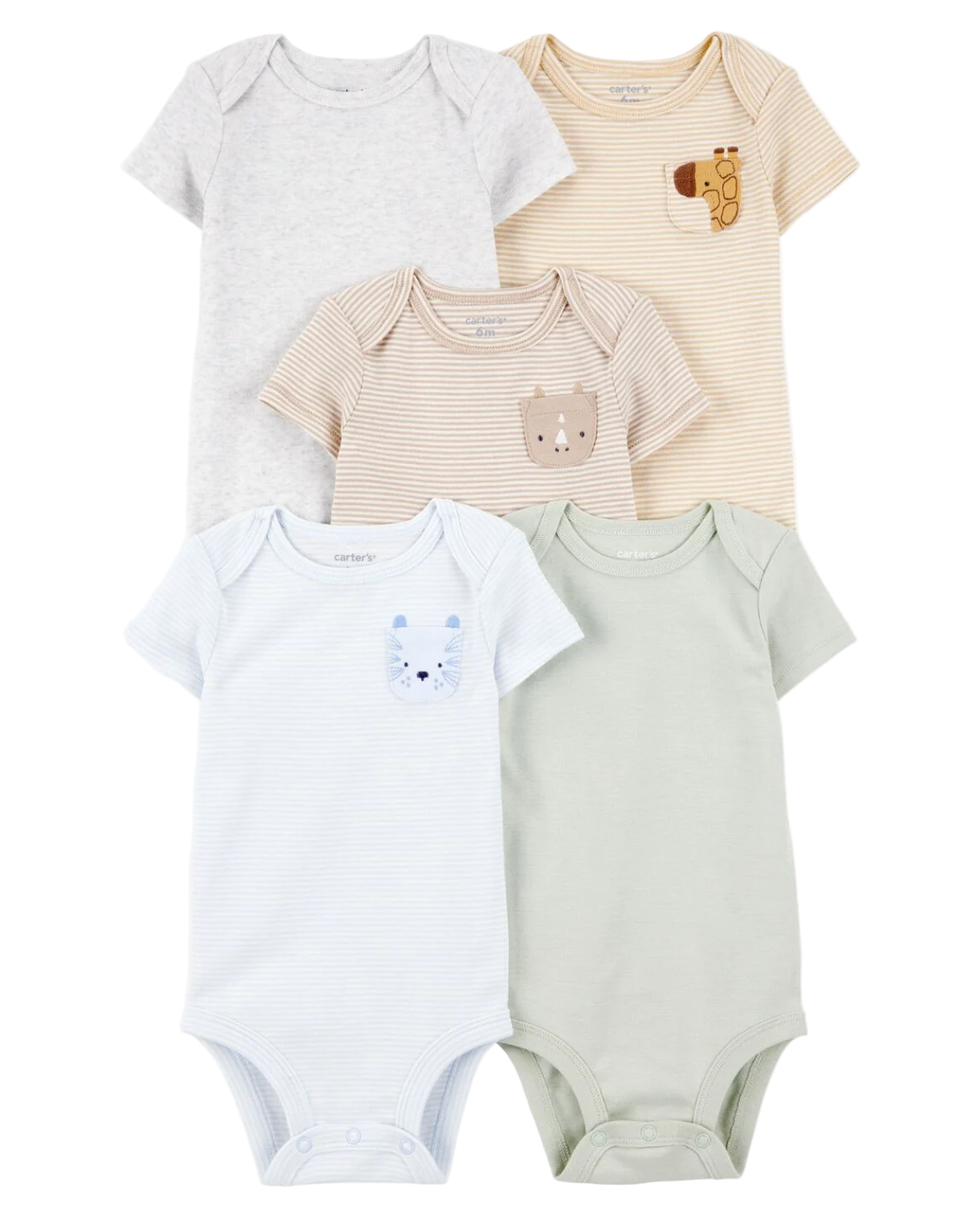 5-Pack Animals Short-Sleeve Cotton Bodysuits
