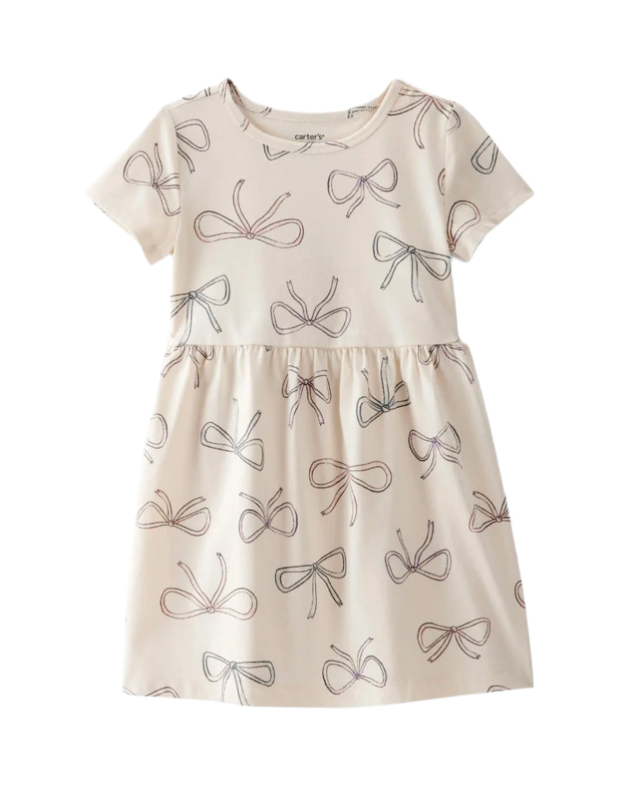 Bow Print Short-Sleeve Knit Dress