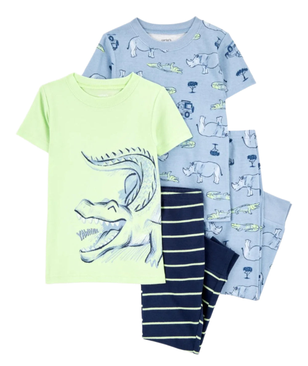 Short-Sleeve 4-Piece Cotton Pajamas