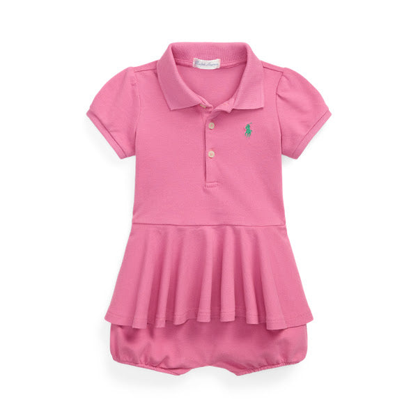 Stretch Mesh Peplum Polo Shortall